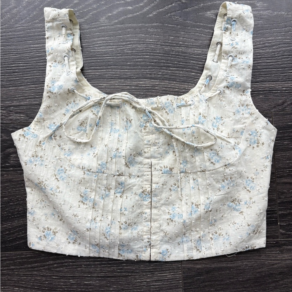 Floral Cream and Blue Women’s Top